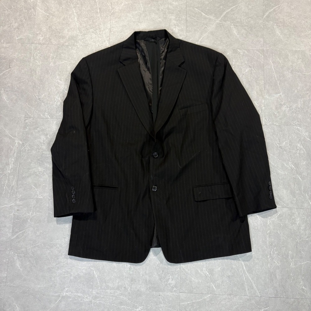 Haggar Mens Black Pinstripe Two Button Blazer Suit Jacket Formal Business